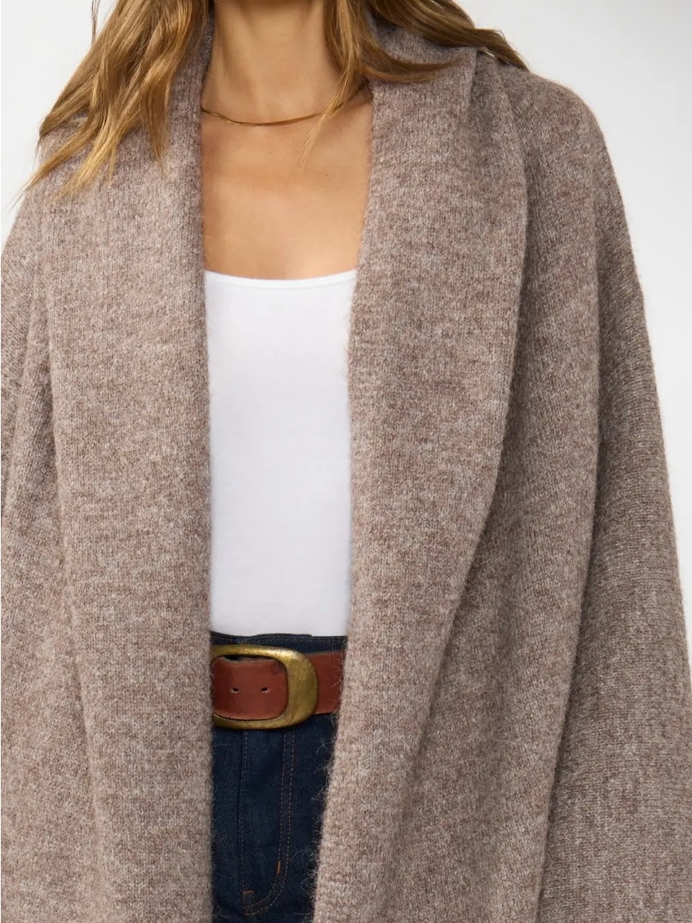 Taupe Open-Front Oversized Cardigan Coat